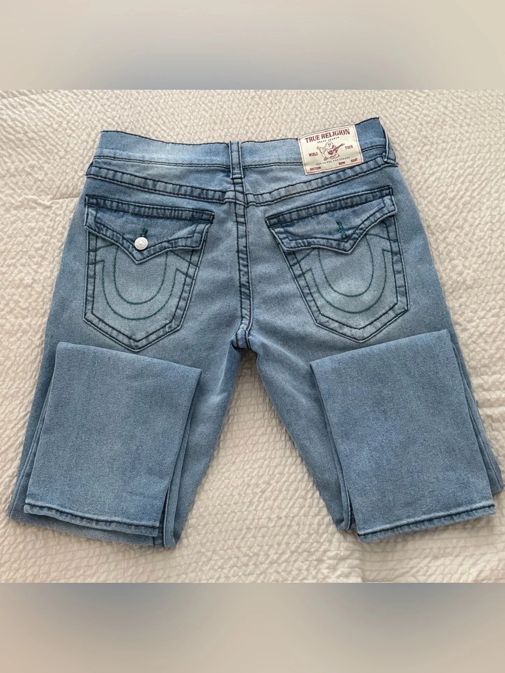 True Religion Light Blue Denim Jeans with Signature Back Pockets